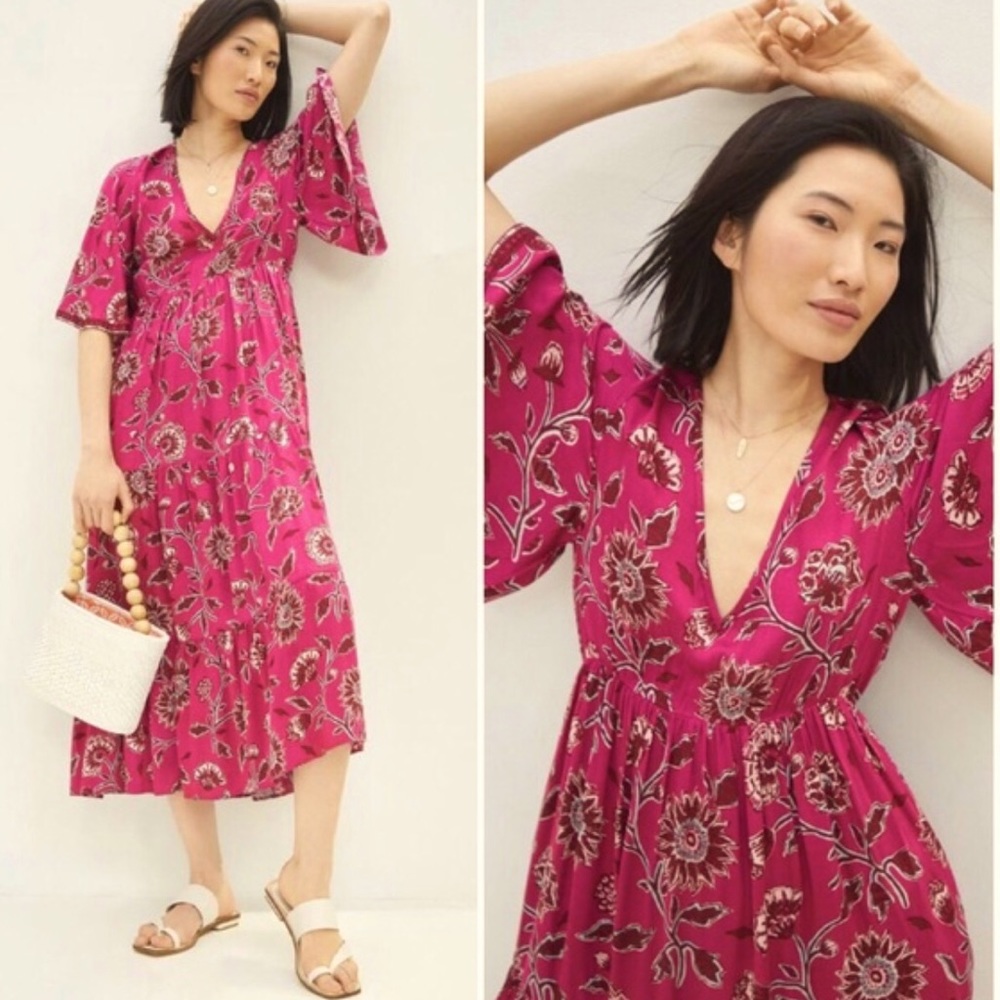 Anthropologie Omika, Beautiful Hot Pink Maxi dress, Size Small, with Pockets!